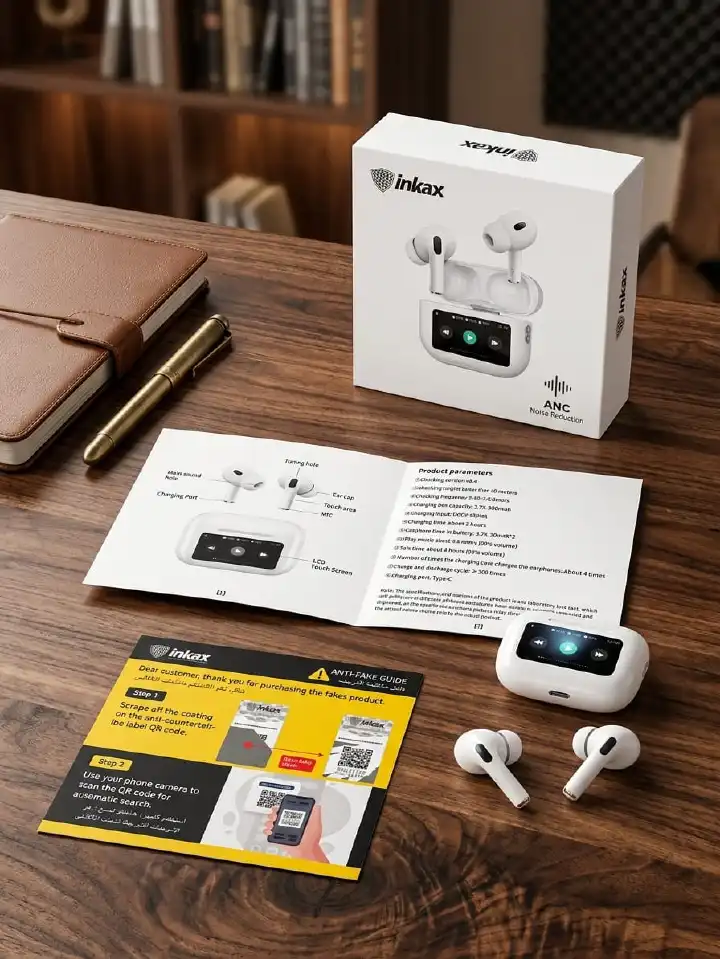 Inkax ANC (Active Noise Cancellation) Original Wireless Earbuds Bluetooth 5.4 with LCD Charging Case Touch Control Noise Cancelling TWS Airpods pro bluetooth Earbuds/Earpods/Earphones/Headphones.