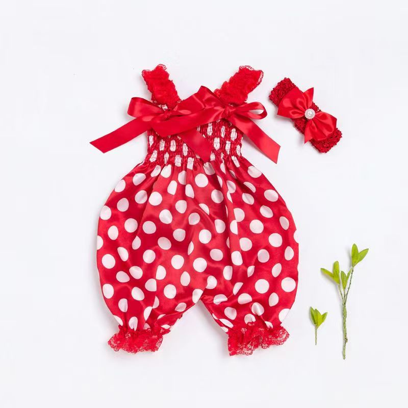 Bow Bloom Pants Romper Onesies Baby Girl Clothes Infant Toddler Girl Outfit Dot Sleeveless Rompers for Little Girl