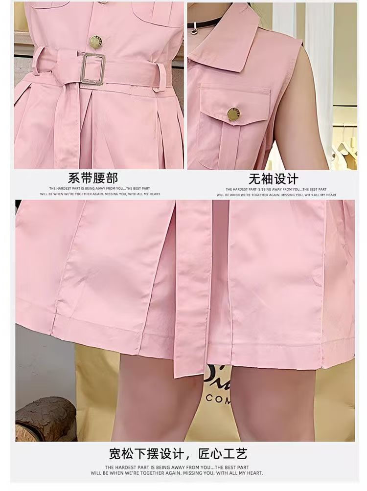 Premium Girls Sleeveless Lapel Dress Summer New Style Kids Fashion  Dress With Matching Waist Belt