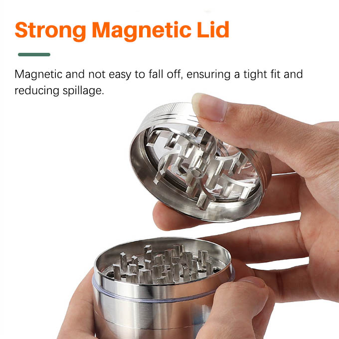 61mm 4-Tier Zinc Alloy Herb & Spice Grinder with Hand Crank Handle - Heavy Duty Manual Shredder with Magnetic Lid & Spatula - Ideal for Kitchen & Personal Use