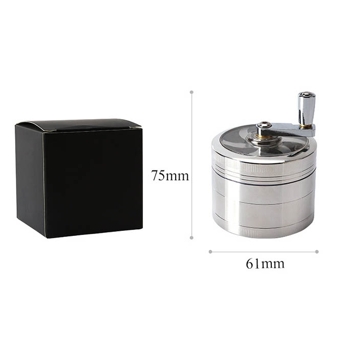 61mm 4-Tier Zinc Alloy Herb & Spice Grinder with Hand Crank Handle - Heavy Duty Manual Shredder with Magnetic Lid & Spatula - Ideal for Kitchen & Personal Use