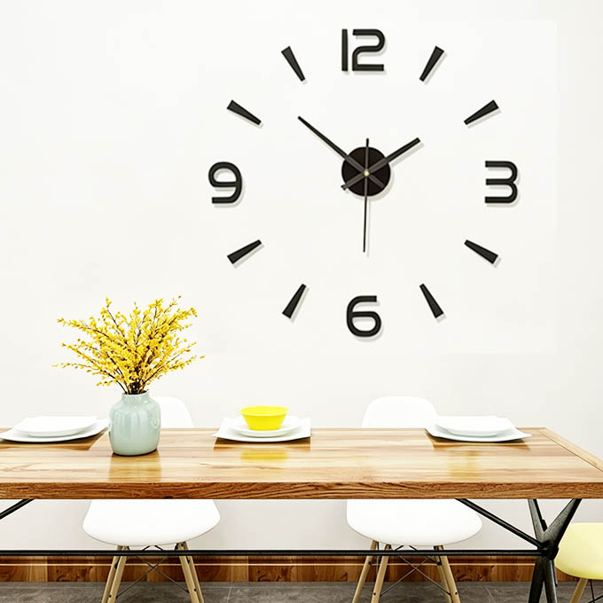 DIY 3D Mirror Wall Clock - Modern Large Wall Stickers - No Punching Required - Ideal Home Decor for Living Room, Bedroom & Office (Black)