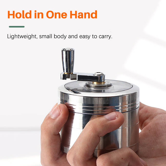 61mm 4-Tier Zinc Alloy Herb & Spice Grinder with Hand Crank Handle - Heavy Duty Manual Shredder with Magnetic Lid & Spatula - Ideal for Kitchen & Personal Use