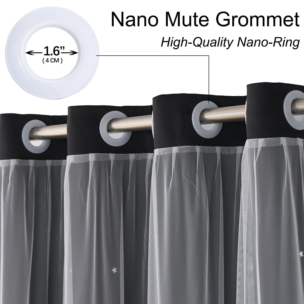 【Buy 1 Get 2 Effects】2pcs/set Star Blackout Curtains with White Sheers - 1.5m x 2.5m Hotel Quality Double Layer - Heat Insulating & Noise Reduction - Ideal for Single Rod & Standard Windows