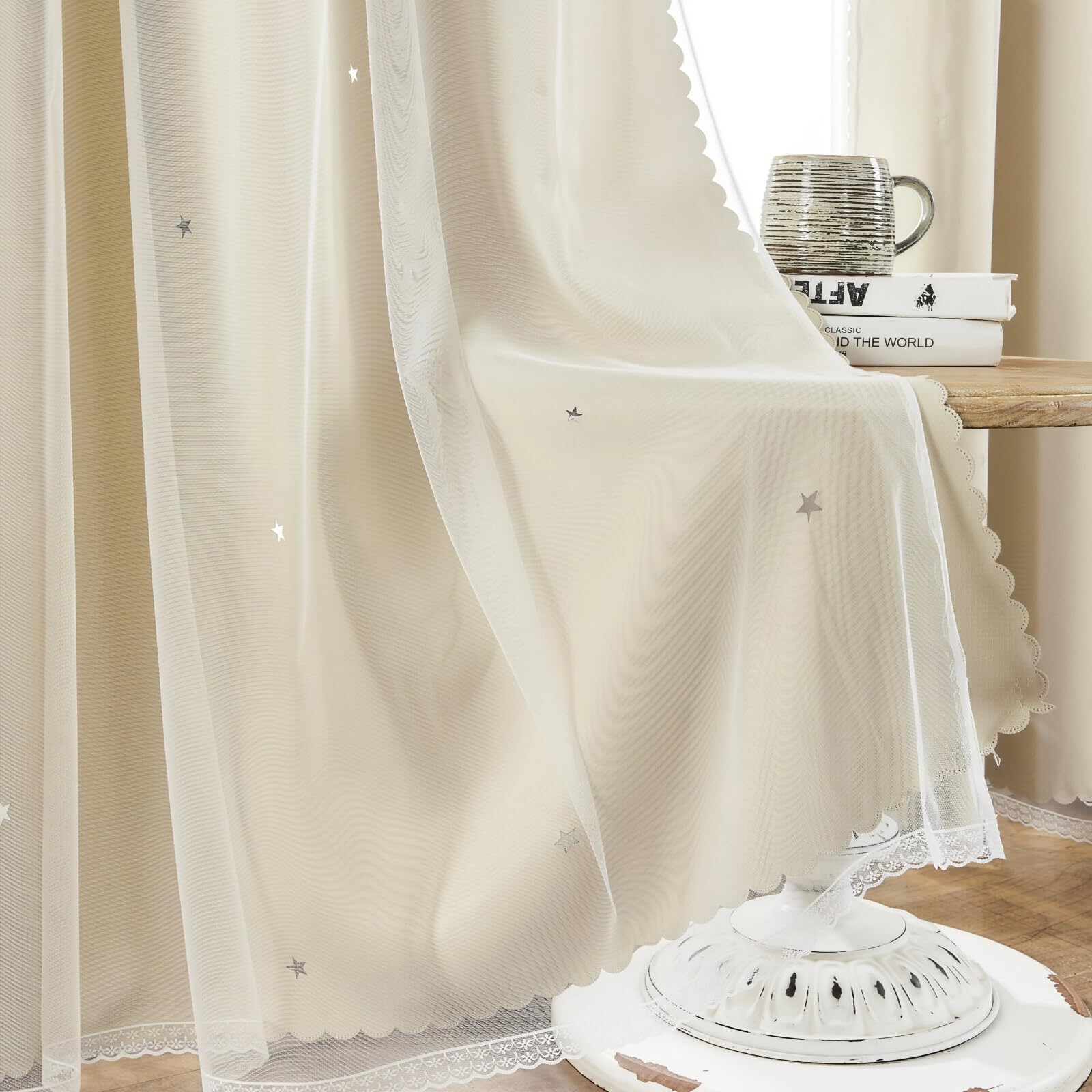 【Buy 1 Get 2 Effects】2pcs/set Star Blackout Curtains with White Sheers - 1.5m x 2.5m Hotel Quality Double Layer - Heat Insulating & Noise Reduction - Ideal for Single Rod & Standard Windows