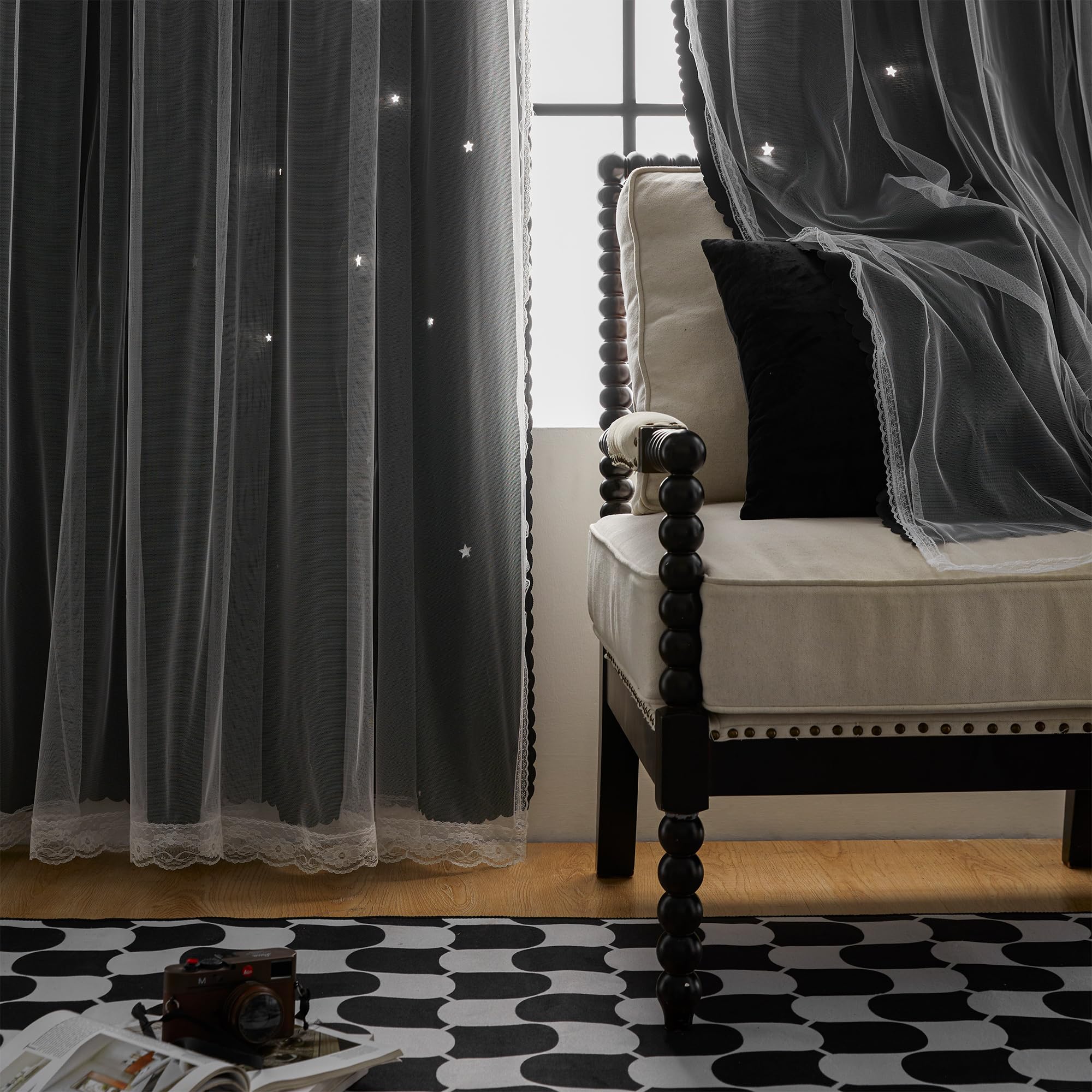 【Buy 1 Get 2 Effects】2pcs/set Star Blackout Curtains with White Sheers - 1.5m x 2.5m Hotel Quality Double Layer - Heat Insulating & Noise Reduction - Ideal for Single Rod & Standard Windows