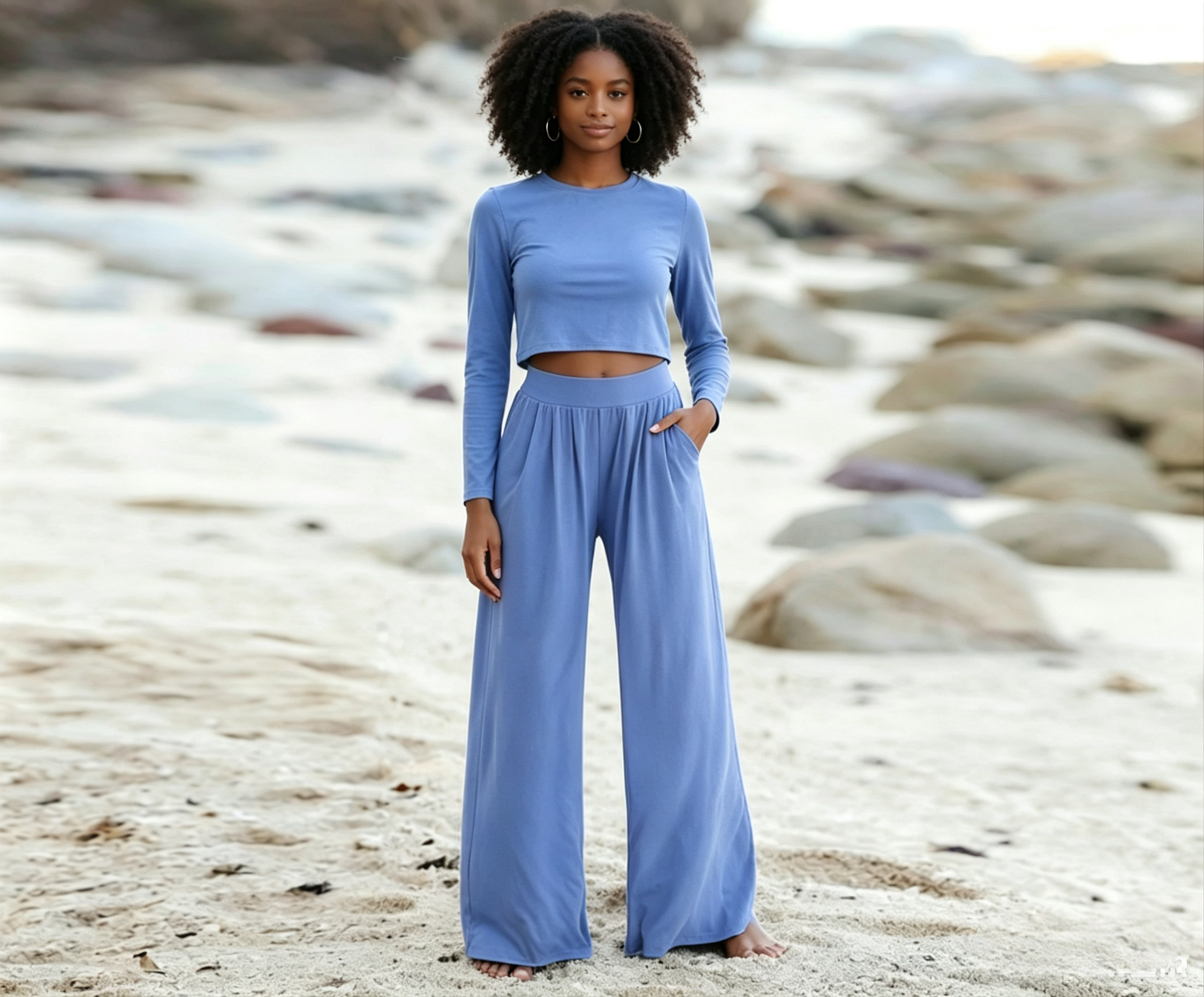 Women's two-piece set Tie Dye Two Piece Set Women Casual Crop Top & Wide Leg Pants Fashion two-piece set Elegant clothing Blue long-sleeve set