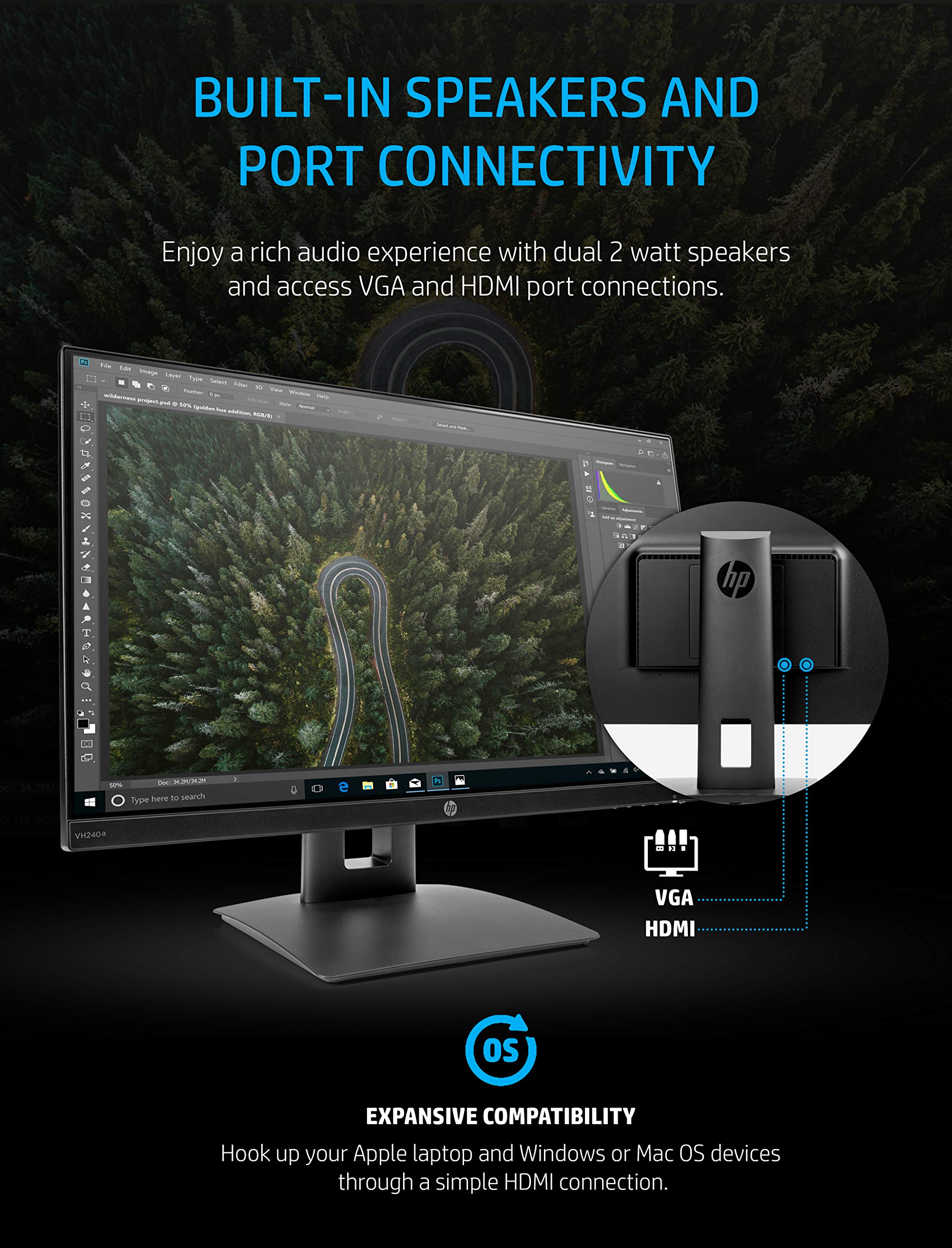 HP Refurbished Monitor Edge To Edge 24 Inches Full HD 1920x1080. High Resolution 24 Inches IPS. Frameless Display Technology PLUS Free HDMI Cable And Power cord