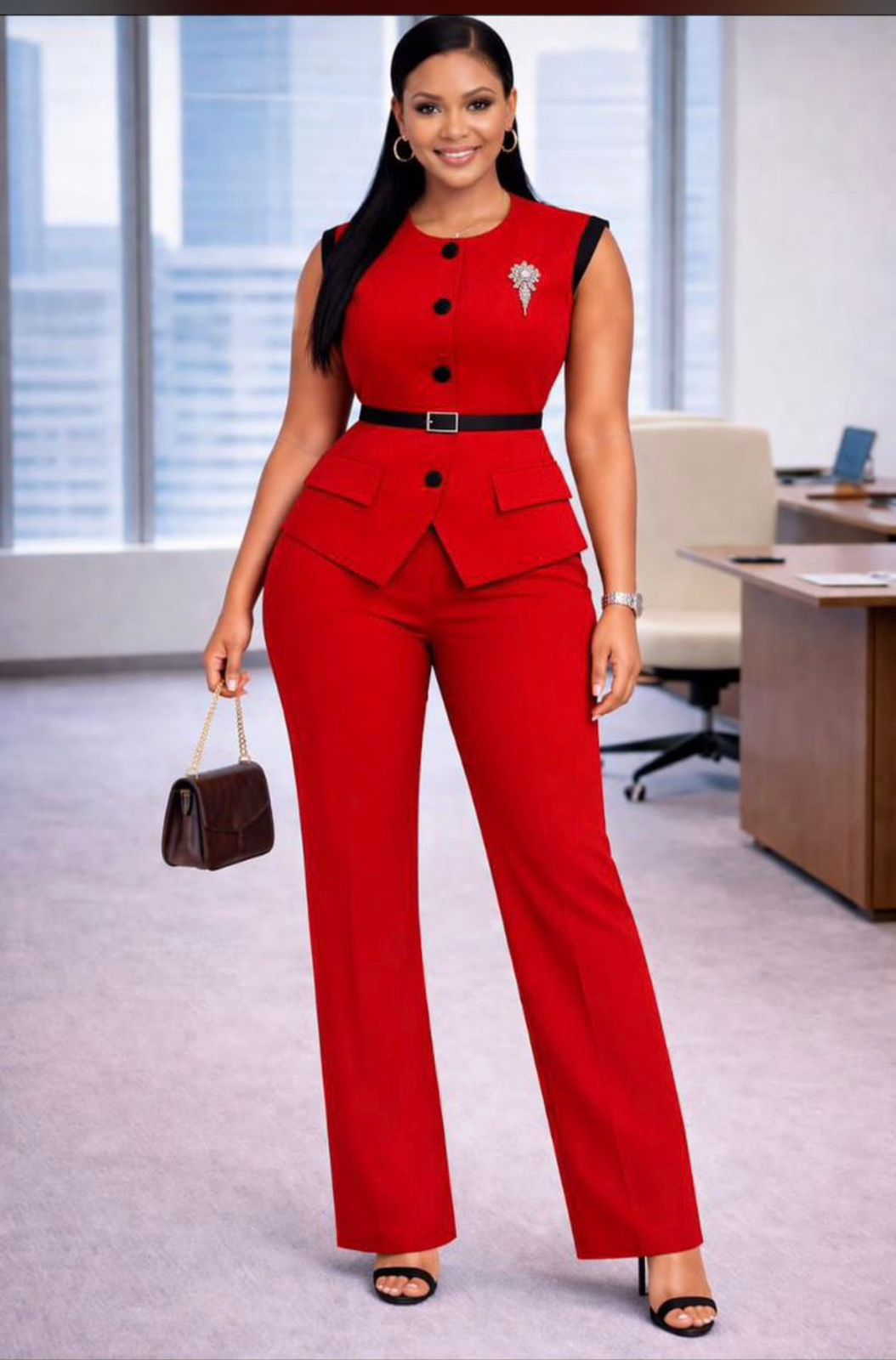Professional Women's Crimson Authority Luxe Power Suit Size M to XL - bold fusion of confidence and elegance