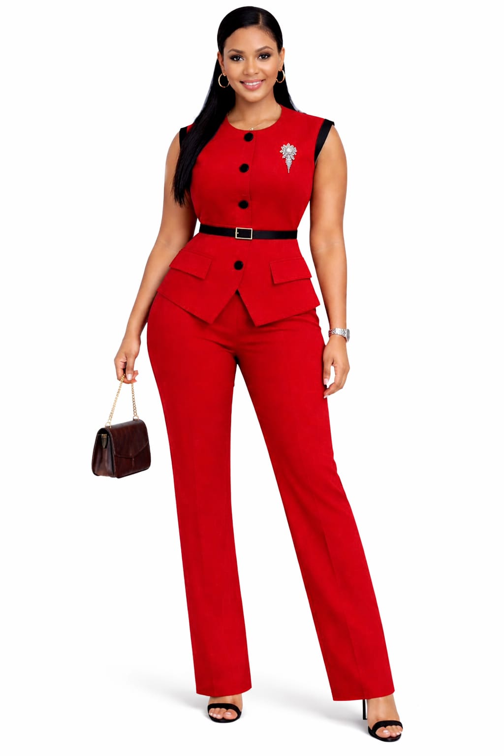 Professional Women's Crimson Authority Luxe Power Suit Size M to XL - bold fusion of confidence and elegance