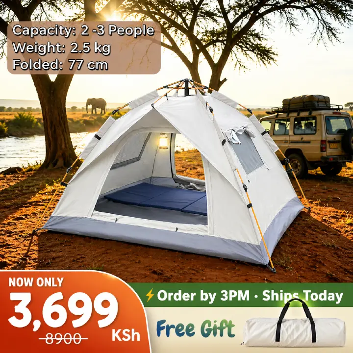 Exclusive Safari Instant Tent ⛺ | 2m × 1.5m Automatic Camping Tent with 2 Doors & 2 Windows | Spacious Outdoor Shelter for 2–3 People | Fast Setup Camping Tent