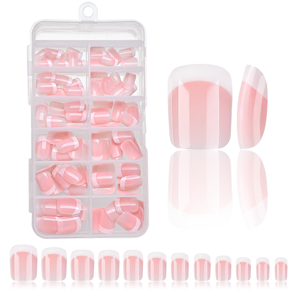 120pcs French Foot Wear Nail Set Summer Short Square Shiny False Toenail Acrylic Full Coverage Suitable for Nail Salon E0137