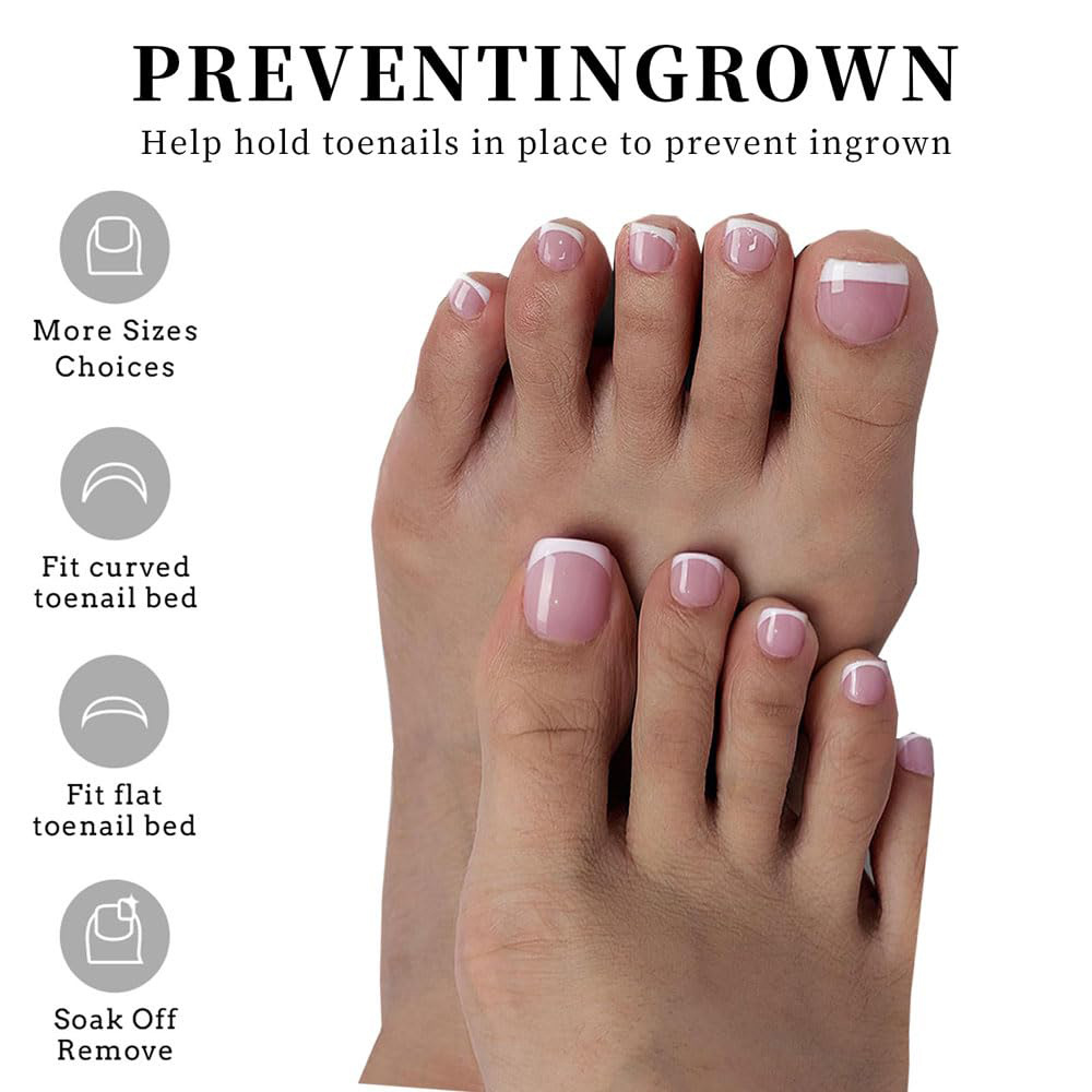120pcs French Foot Wear Nail Set Summer Short Square Shiny False Toenail Acrylic Full Coverage Suitable for Nail Salon E0137