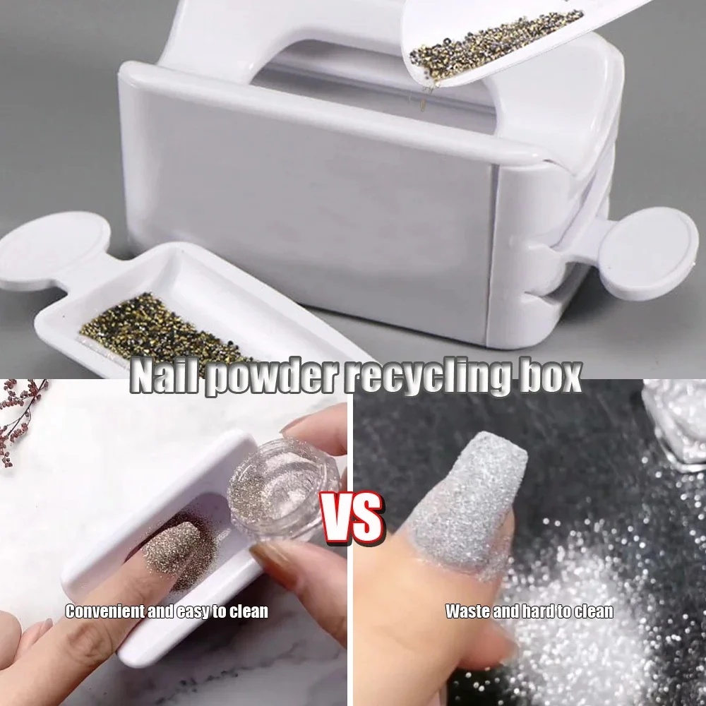 Nail Glitter Powder Recycling Box Dip System Dust Collector Shiny Sequin Rhinestone Container Holder Manicure Storage Case E0127