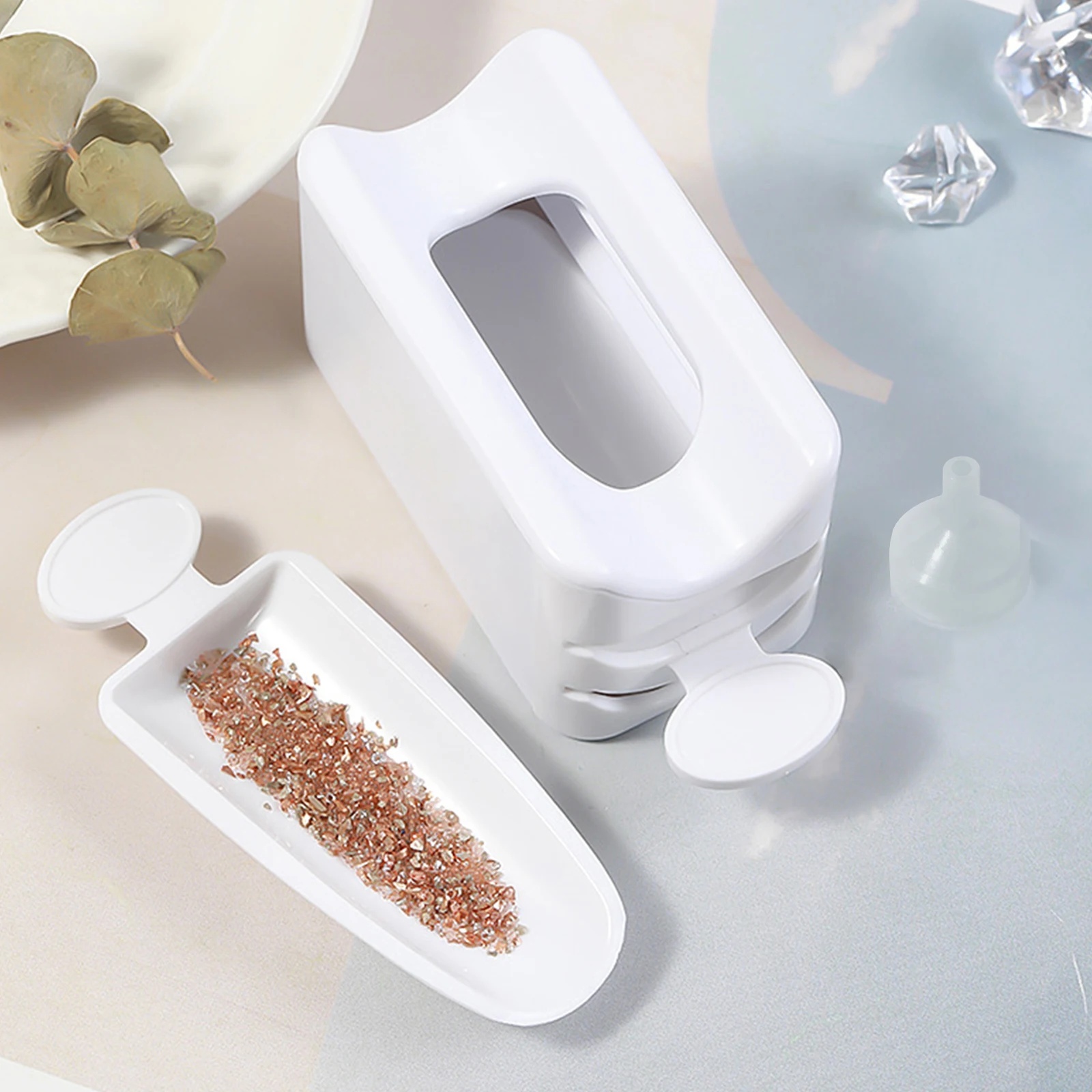 Nail Glitter Powder Recycling Box Dip System Dust Collector Shiny Sequin Rhinestone Container Holder Manicure Storage Case E0127