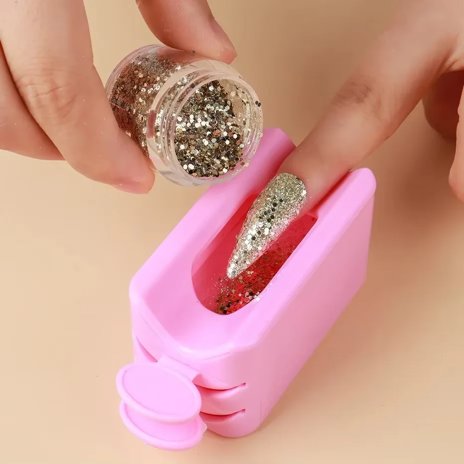 Nail Glitter Powder Recycling Box Dip System Dust Collector Shiny Sequin Rhinestone Container Holder Manicure Storage Case E0127