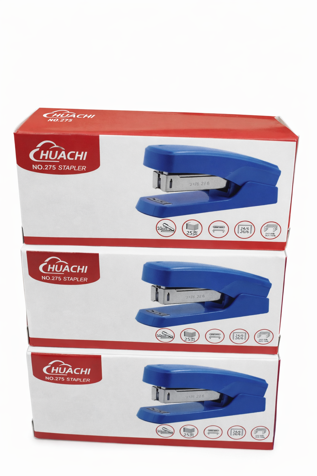 Chuachi Big Stapler – Heavy Duty Desktop Stapler, Blue Push-Type Stapler with Window for Office, Home & School