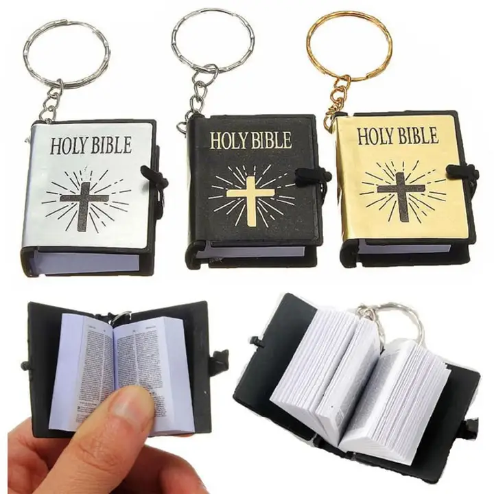 NEW!! MINI-BIBLE KEYCHAIN, (english) unique holy bible (keychain)  available in english. ( black and gold color).