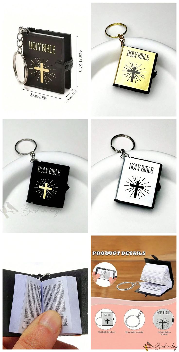 NEW!! MINI-BIBLE KEYCHAIN, (english) unique holy bible (keychain)  available in english. ( black and gold color).