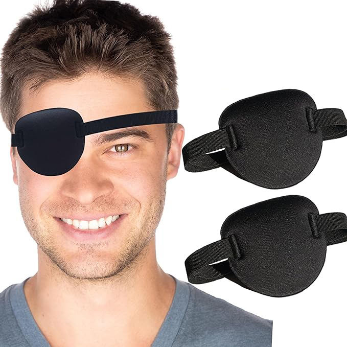 2 Pcs Eye Patches Eye Patch for Adults,3D Adjustable Eyepatch for Right or Left Eye,One Eye Cover for Lazy Eye,Pirate Costume
