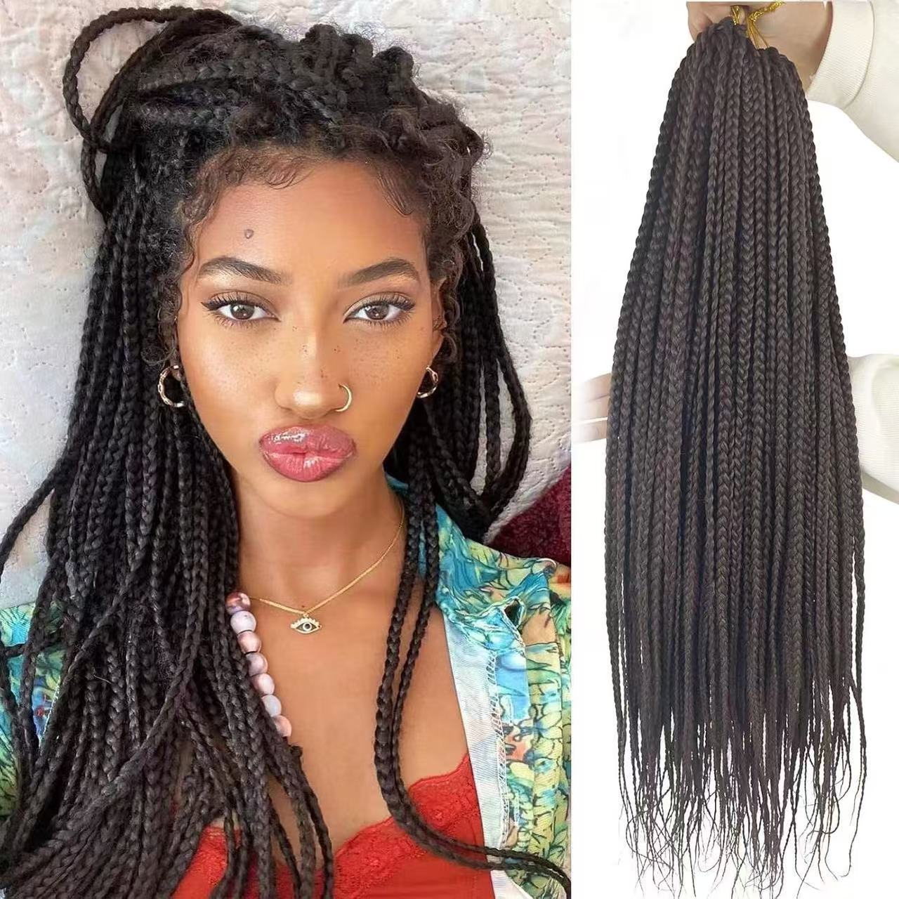European and American style three-strand braids; Box Braids; Crochet Hair Extension; Hooked dreadlocks wig