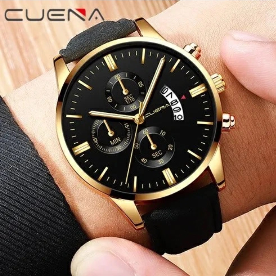 CUENA Men Watch leather straps Stainless Steel Good Quartz Luxury Man Wristwatch Waterproof Watches Fashion Business Quartz Analog Male Watch Wrist Watch Valentines Gift Fashion