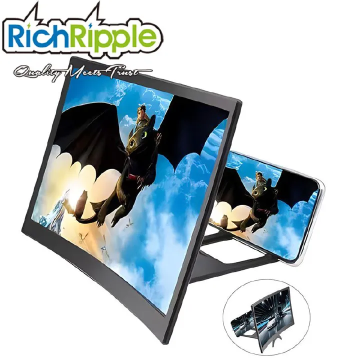 RichRipple 12inch Mobile Phone Curved Screen Amplifier HD 3D Video Mobile Phone Magnifying Glass Stand Bracket Phone Foldable Holder