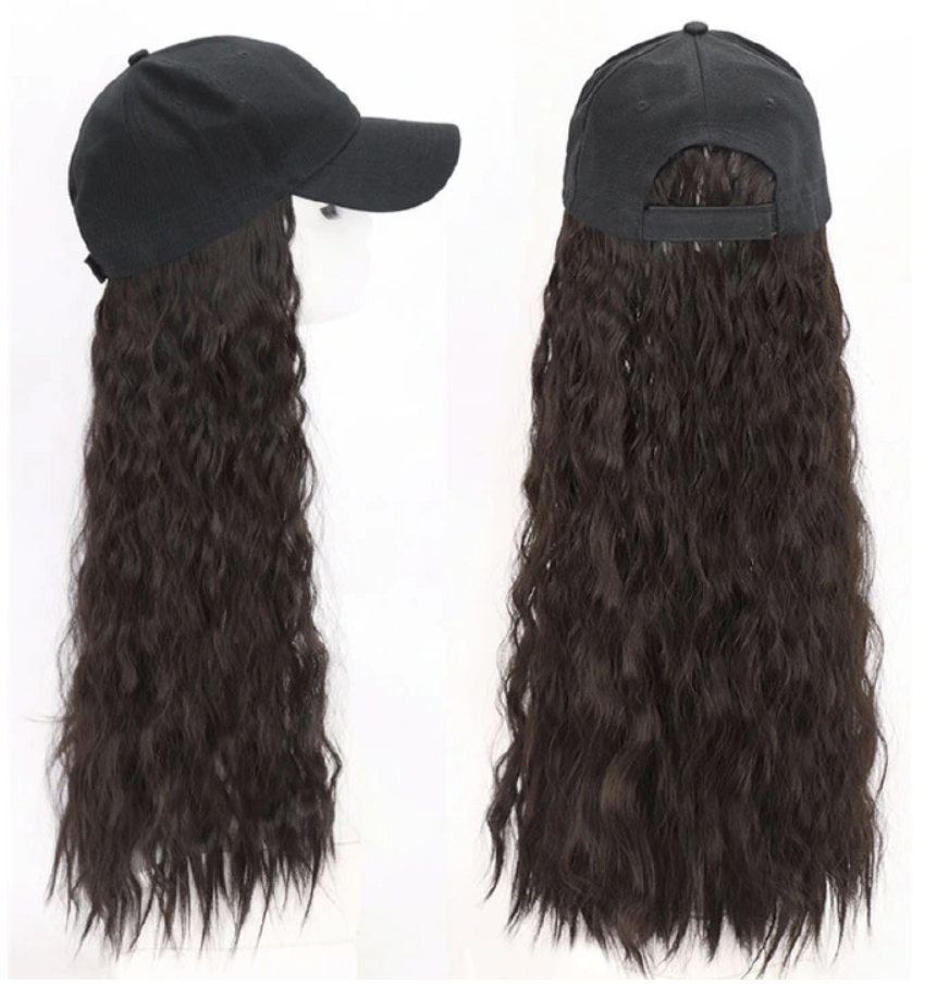 Black Hat wig female curly hair fashion cap natural hair for lady