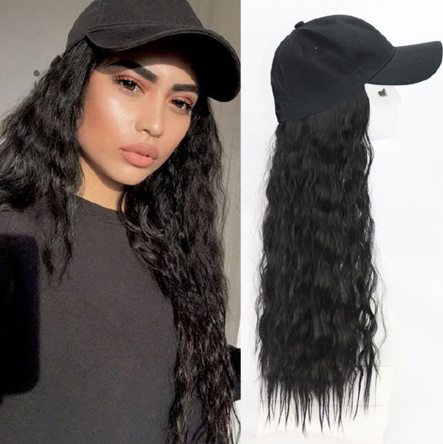 Black Hat wig female curly hair fashion cap natural hair for lady