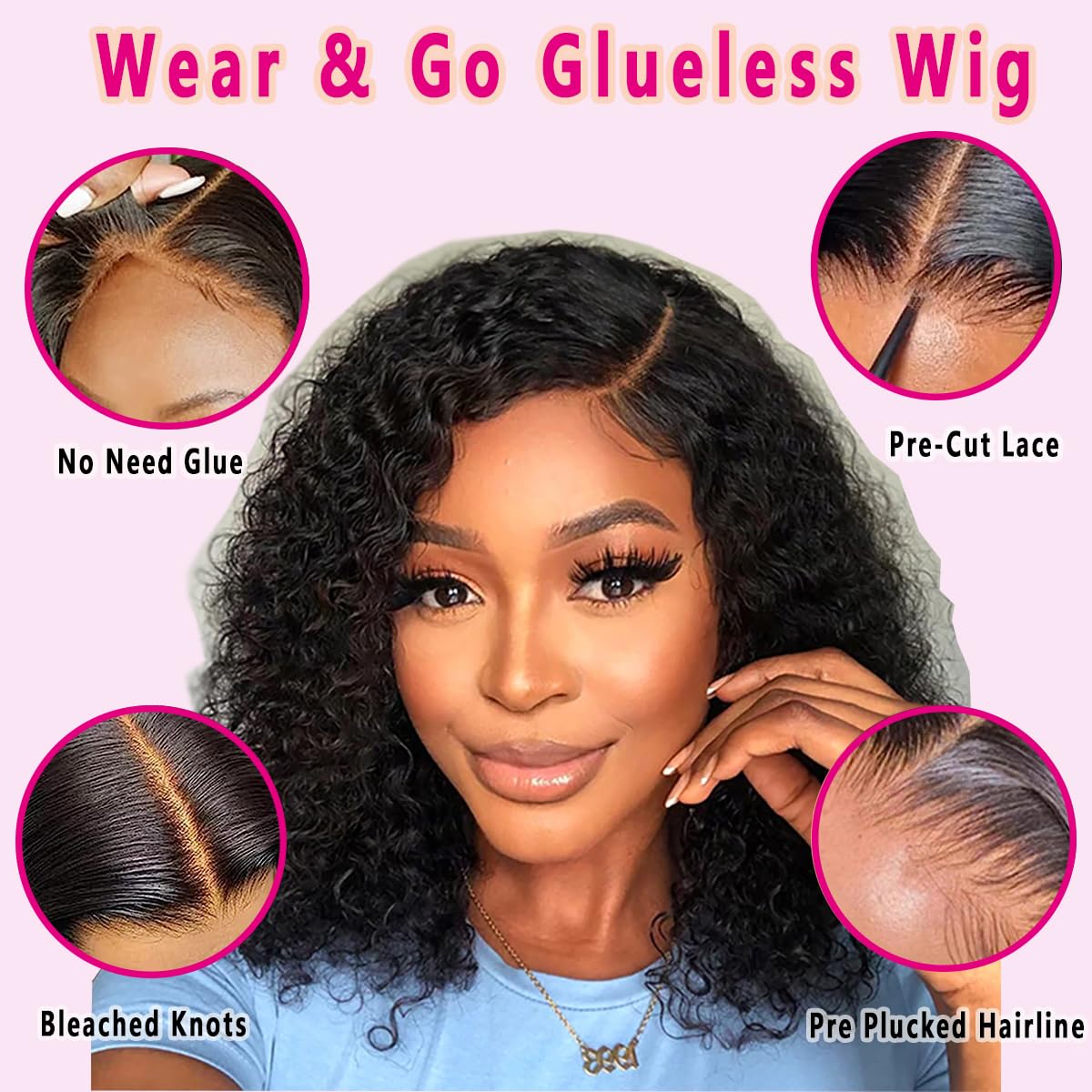 Pre Plucked Deep Wave Bob Wig Lace Front Wigs for Beginners Upgraded No Glue Pre Cut 4x4 Lace Closure Glueless Wigs for Black Women 12 Inch