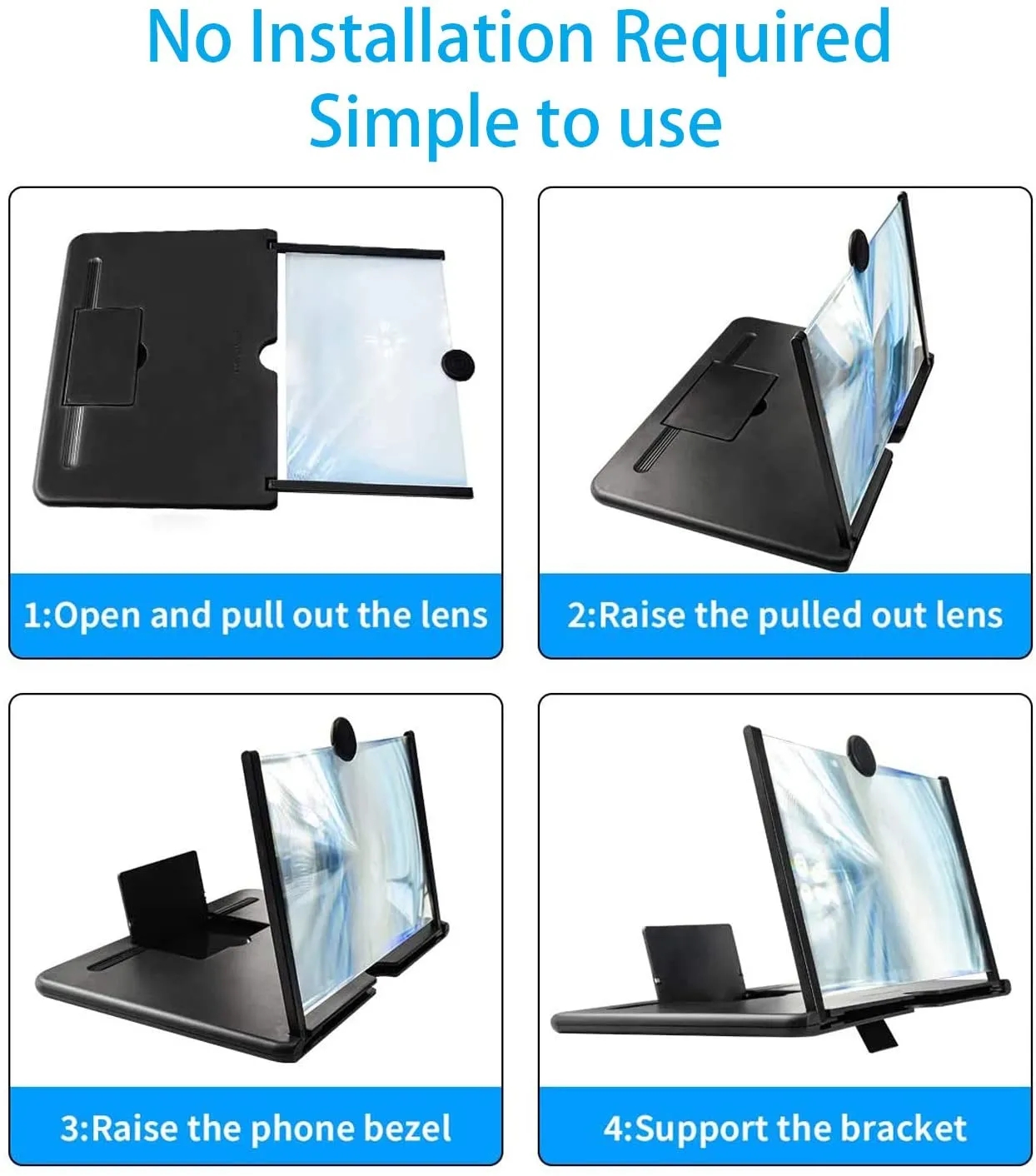RichRipple 12inch Mobile Phone Curved Screen Amplifier HD 3D Video Mobile Phone Magnifying Glass Stand Bracket Phone Foldable Holder