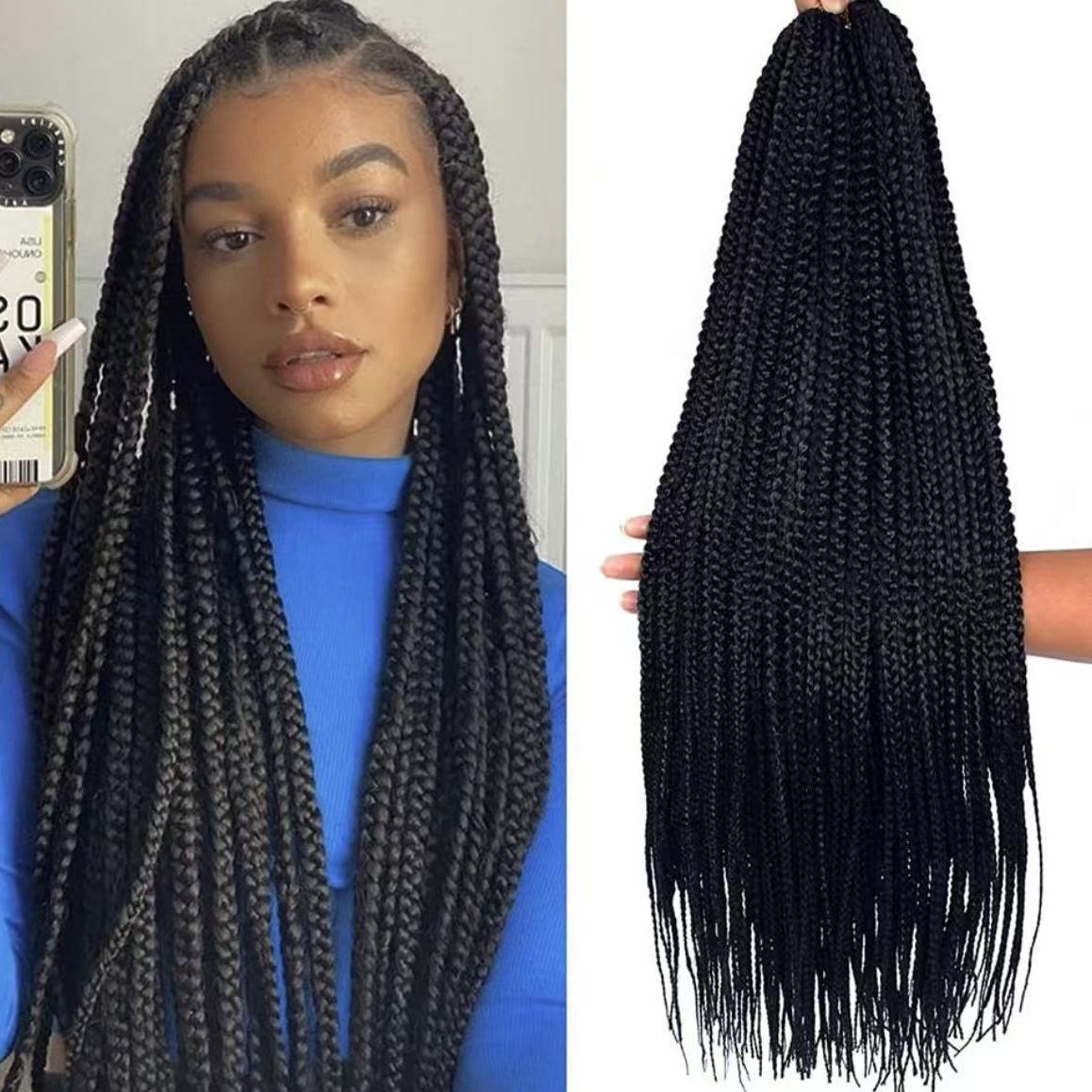European and American style three-strand braids; Box Braids; Crochet Hair Extension; Hooked dreadlocks wig