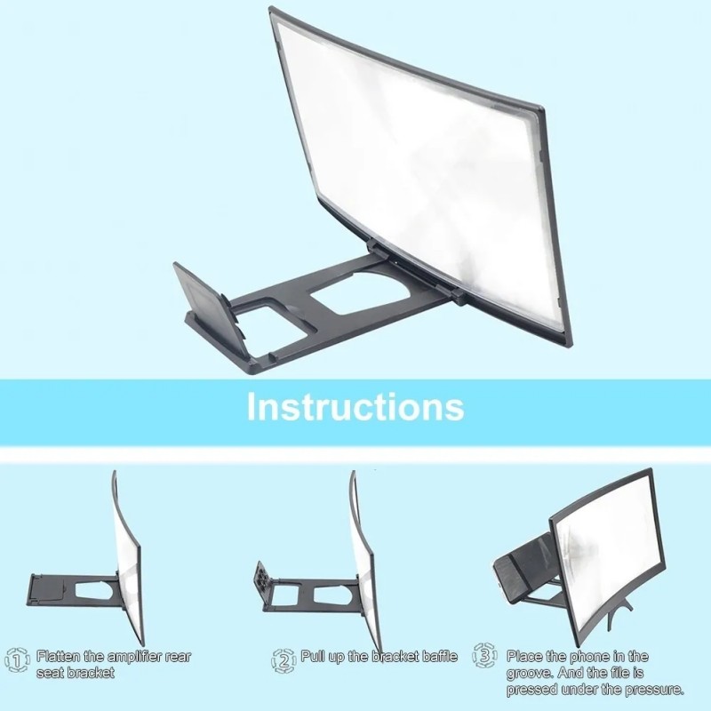 RichRipple 12inch Mobile Phone Curved Screen Amplifier HD 3D Video Mobile Phone Magnifying Glass Stand Bracket Phone Foldable Holder