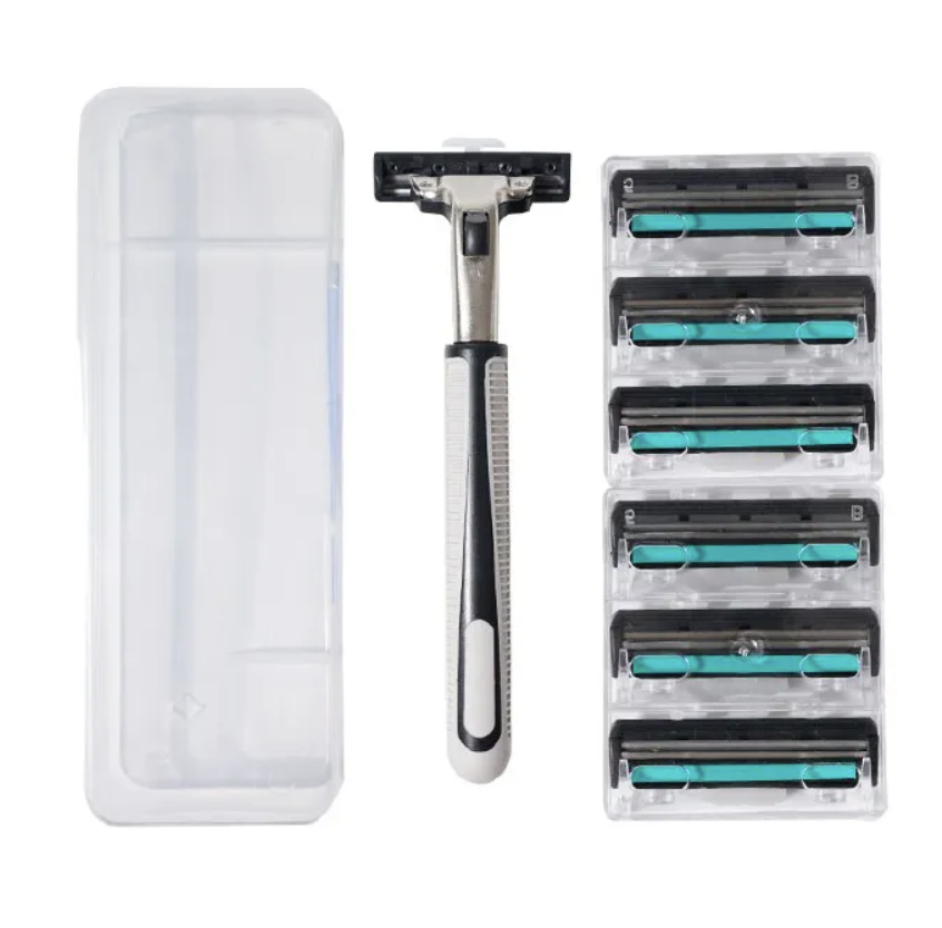 7-Pack Razor Blades Men's Shaver Men's Facial Hair Removal Sharp 2-Ply Razor Blade Tools Razor Holder Universal Hand Shaver Replacement Set