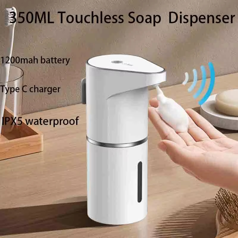 Waterproof Automatic Soap Dispenser 350ml Foaming Soap Dispenser Type C Rechargeable Electric Adjustable Foam Soap Dispenser