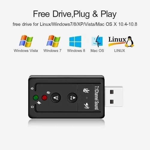 USB Sound Card Adapter 7.1 Channel 3D External Audio Card For Laptop PC Computer & Mac OS USB 2.0 to Jack 3.5mm Headphone Audio Adapter Microphone