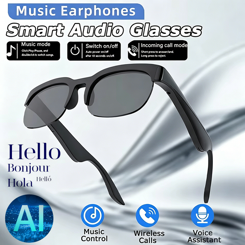 Smart Glasses 150 Languages ​​Real-time AI Translation, Binaural Wireless Stereo Smart Bluetooth Headset Glasses with Wireless HD Sun Protection Sunglasses for Outdoor Sports, Running and Cycling