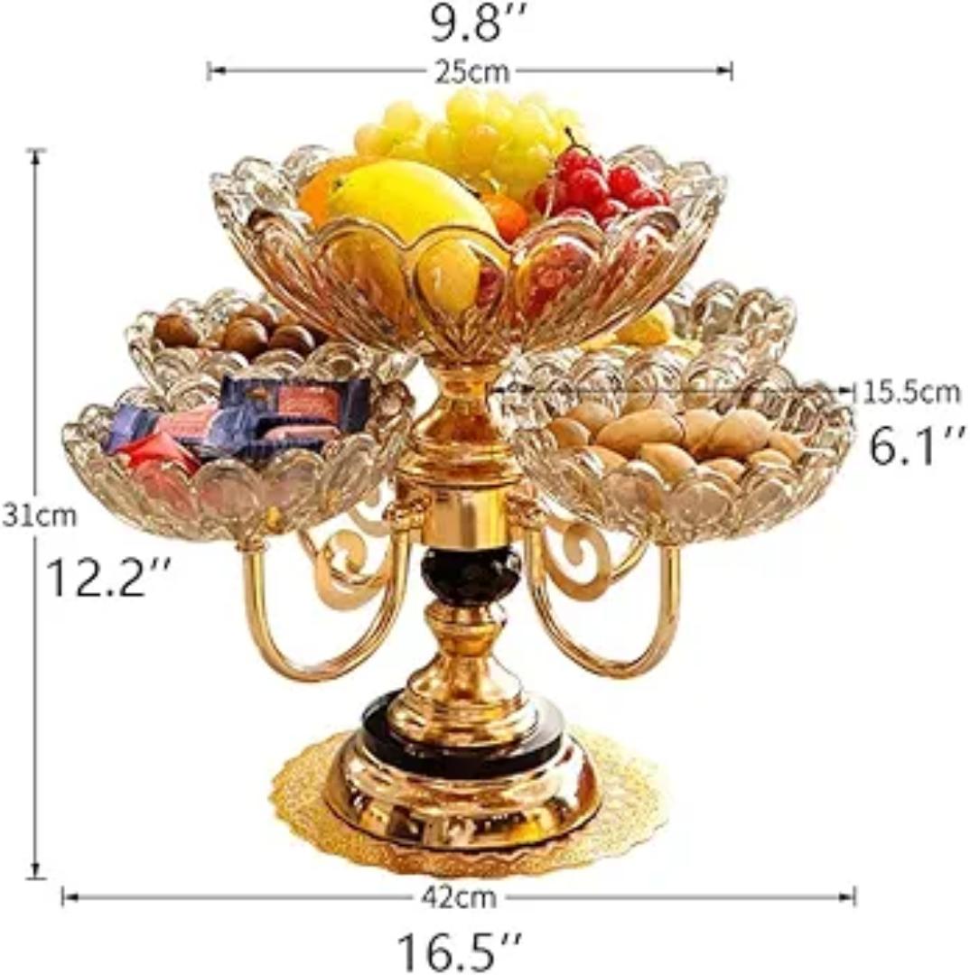 Luxury 5-Tier Crystal Glass Fruit Bowl & Candy Stand | Premium European-Style Rotating Centerpiece | Elegant Gold Electroplated Candelabra Serving Tray for Living Room, Luxury Events, & Home decor