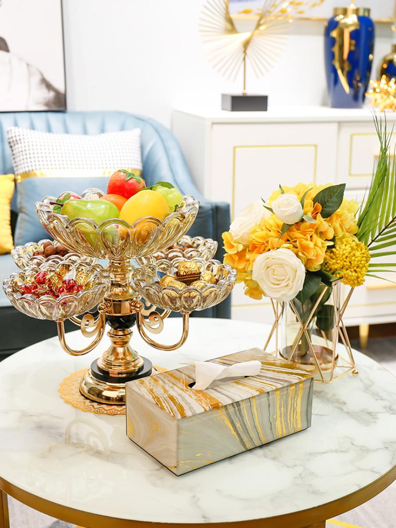 Luxury 5-Tier Crystal Glass Fruit Bowl & Candy Stand | Premium European-Style Rotating Centerpiece | Elegant Gold Electroplated Candelabra Serving Tray for Living Room, Luxury Events, & Home decor
