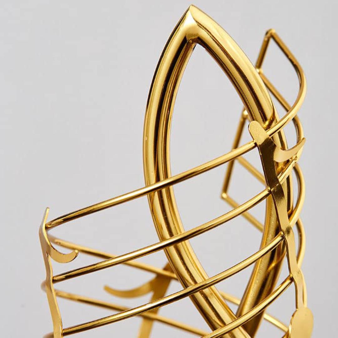 Golden Musical Harmony Sculpture - Treble Clef Armillary Sphere with Notes, Elegant Black Base Modern Art Decor