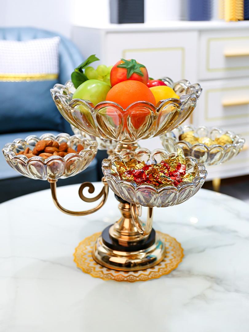 Luxury 5-Tier Crystal Glass Fruit Bowl & Candy Stand | Premium European-Style Rotating Centerpiece | Elegant Gold Electroplated Candelabra Serving Tray for Living Room, Luxury Events, & Home decor
