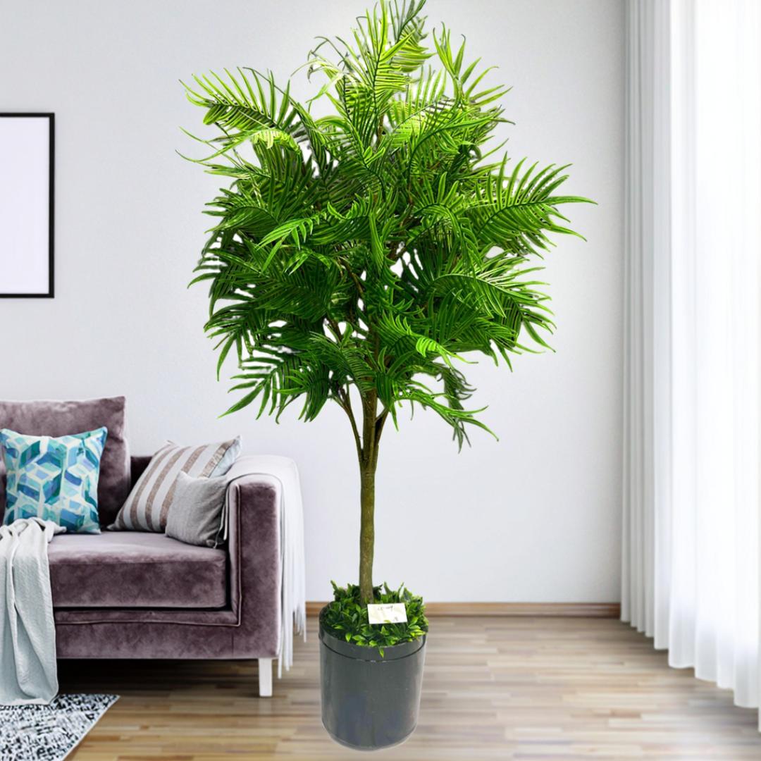 90cm Artificial Potted Fern Tree - Faux Greenery Palm Plant in Black Pot, Realistic Indoor/Outdoor Silk Leaf Topiary for Modern Home, Office, Living Room, and Reception Decor
