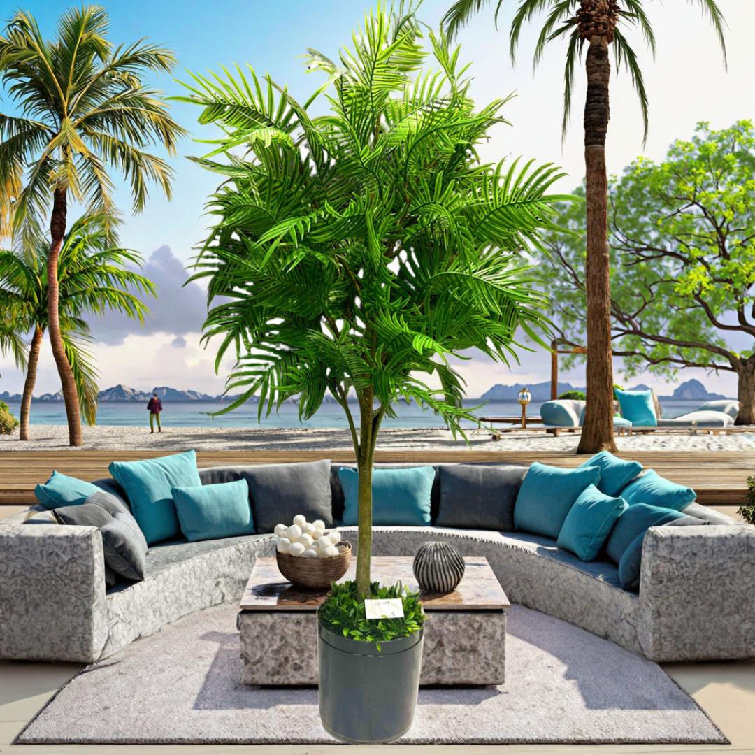 90cm Artificial Potted Fern Tree - Faux Greenery Palm Plant in Black Pot, Realistic Indoor/Outdoor Silk Leaf Topiary for Modern Home, Office, Living Room, and Reception Decor