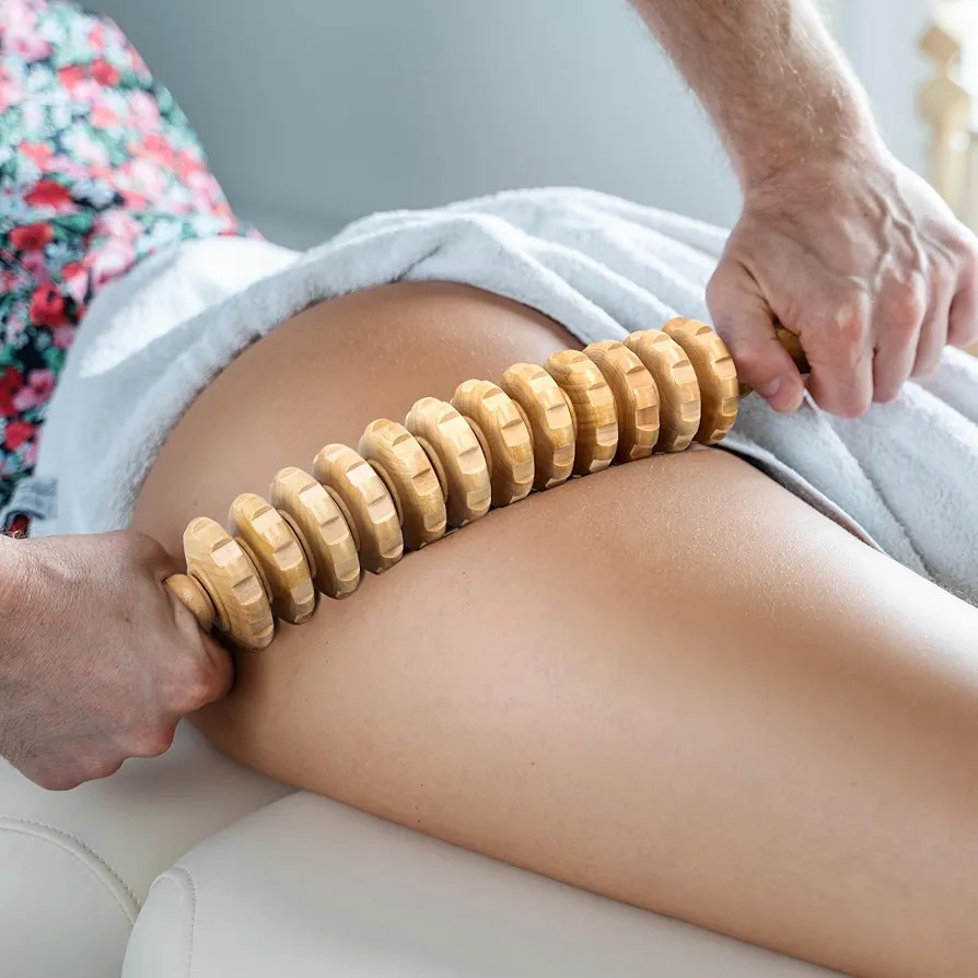 Curved Wooden Massage Roller Stick – Lymphatic Drainage Wood Therapy Tool, Maderoterapia Anti-Cellulite Body Sculpting Massager for Relaxation, Muscle Relief & Body Contouring
