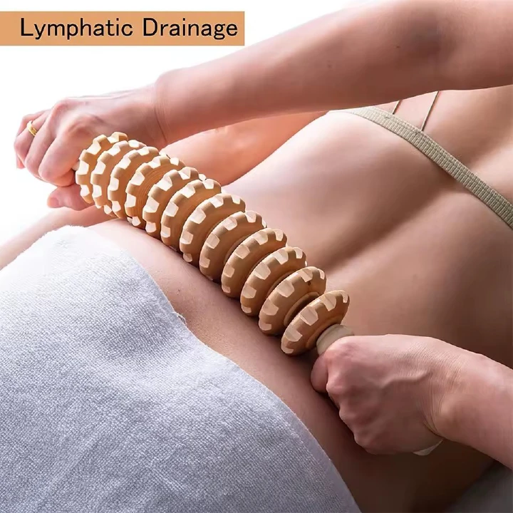 Curved Wooden Massage Roller Stick – Lymphatic Drainage Wood Therapy Tool, Maderoterapia Anti-Cellulite Body Sculpting Massager for Relaxation, Muscle Relief & Body Contouring