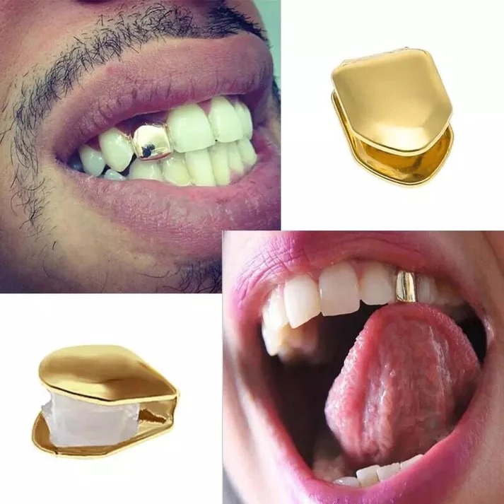New Trending Limited Time Offer Sale Just for Fun Fix Simple Copper Tooth Caps Hiphop Teeth Grillz Silver + Gold