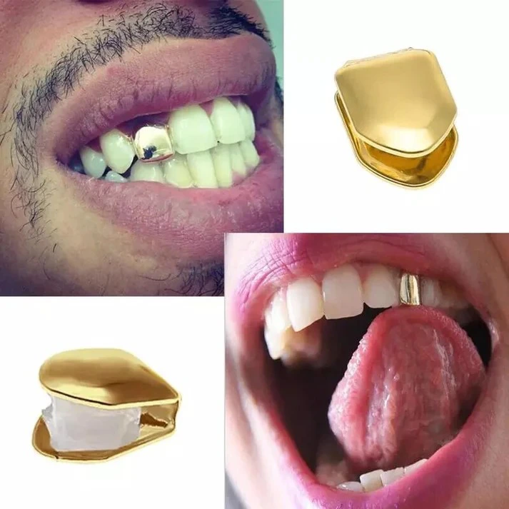 New Trending Limited Time Offer Sale Just for Fun Fix Simple Copper Tooth Caps Hiphop Teeth Grillz Silver + Gold