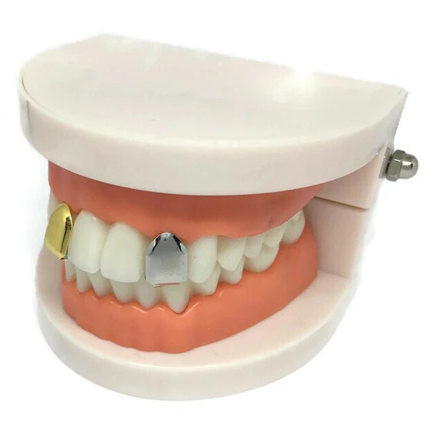 New Trending Limited Time Offer Sale Just for Fun Fix Simple Copper Tooth Caps Hiphop Teeth Grillz Silver + Gold
