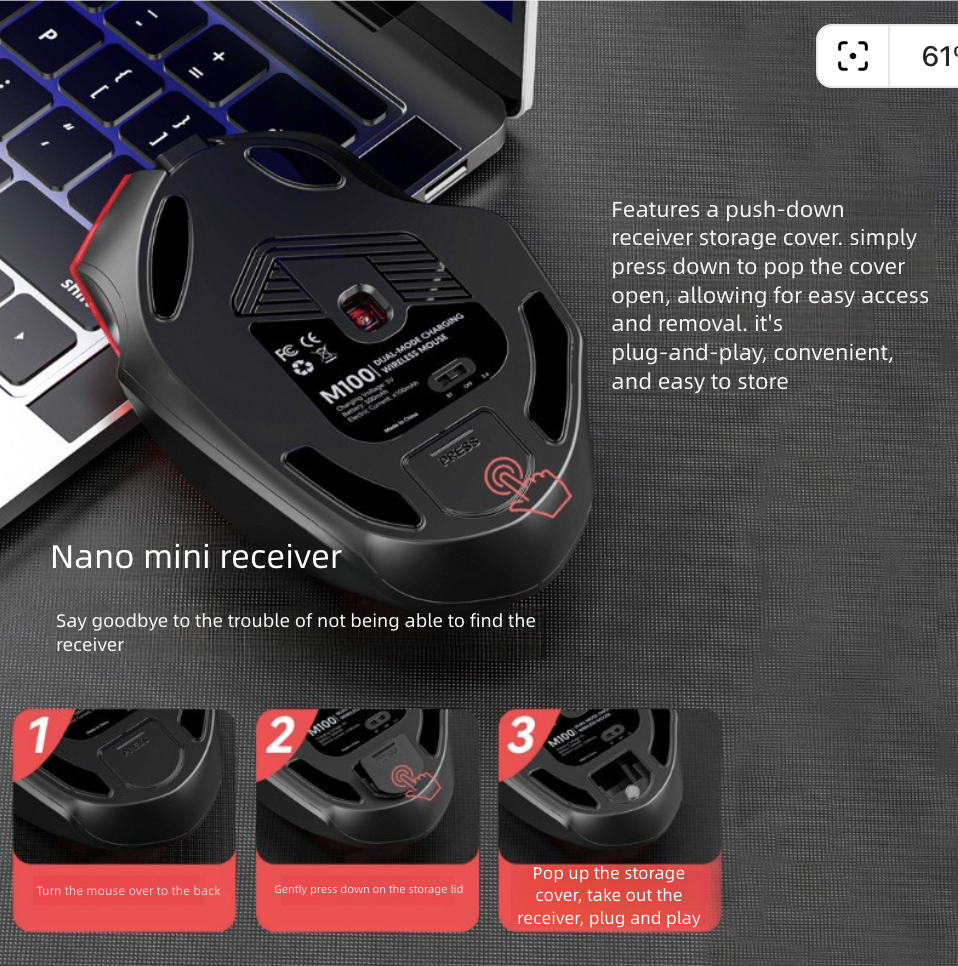 Rechargeable Mouse Wireless Dual-Mode Bluetooth Mouse for Computers Game Mouse