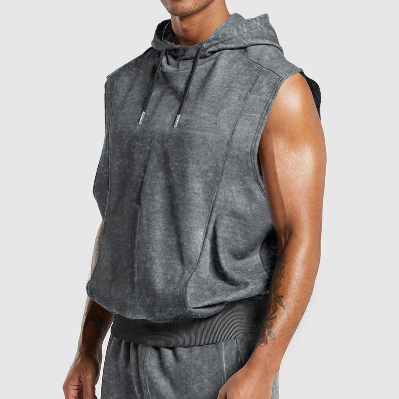 Men's Hooded Sleeveless Drawstring Pure Color Large-Size Loose Breathable Casual Vest for Men Clothing Tops Tanks Camis Tank Tops